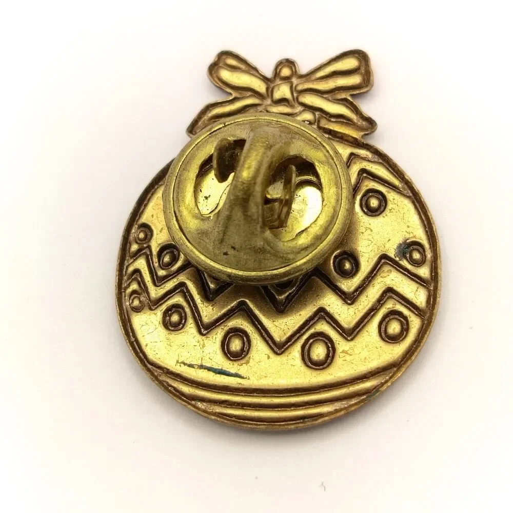 Vintage Christmas Ornament Pin Brooch Gold Red Green Festive Holiday Charm
